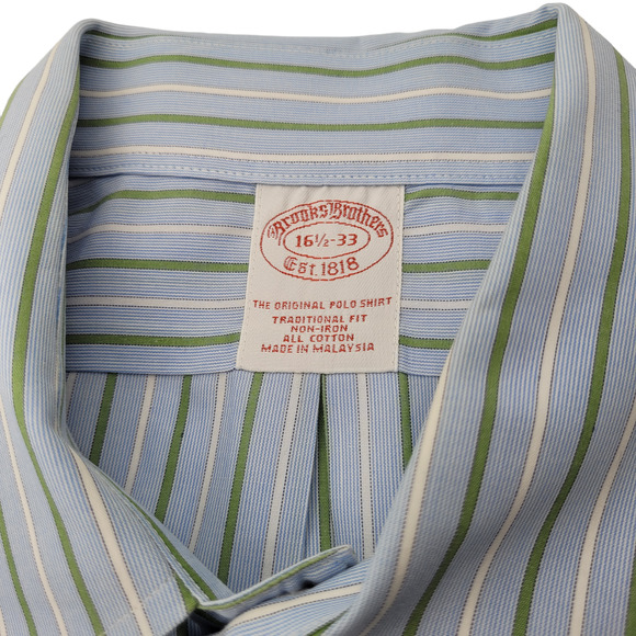 Brooks Brothers Blue, Green and‎ White Striped Button Down Shirt Size 16.5 - Picture 2 of 4